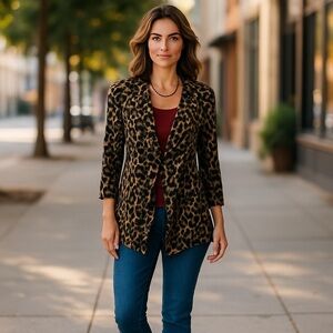 Calvin Klein Animal Print Ruffled Jacket Tan Black 4 Small